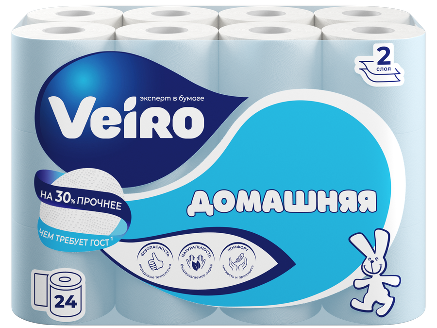 Бумага туалетная Veiro Домашняя, 2 слоя, 24 рулона