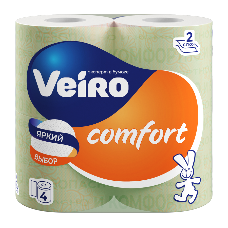 Бумага туалетная Veiro Comfort, 2 слоя, 4 рулона