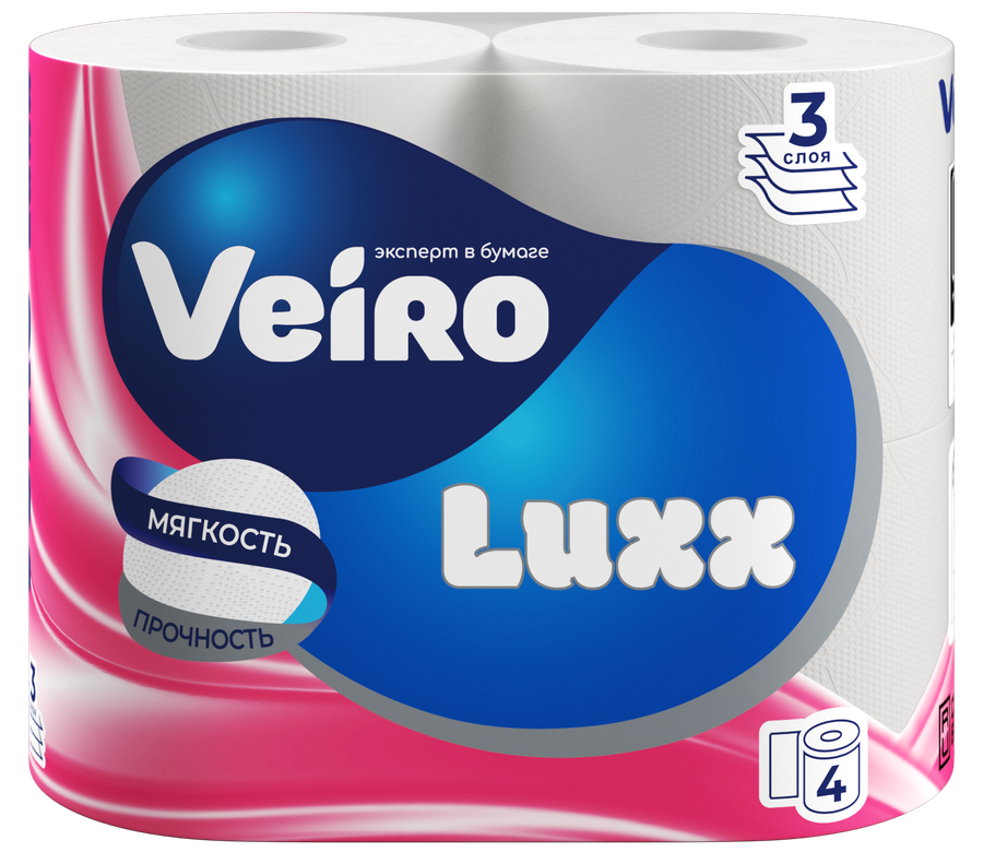 Бумага туалетная Veiro Luxx, 3 слоя, 4 рулона
