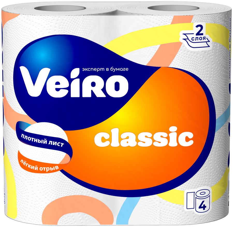Бумага туалетная Veiro Classic, 2 слоя, 4 рулона