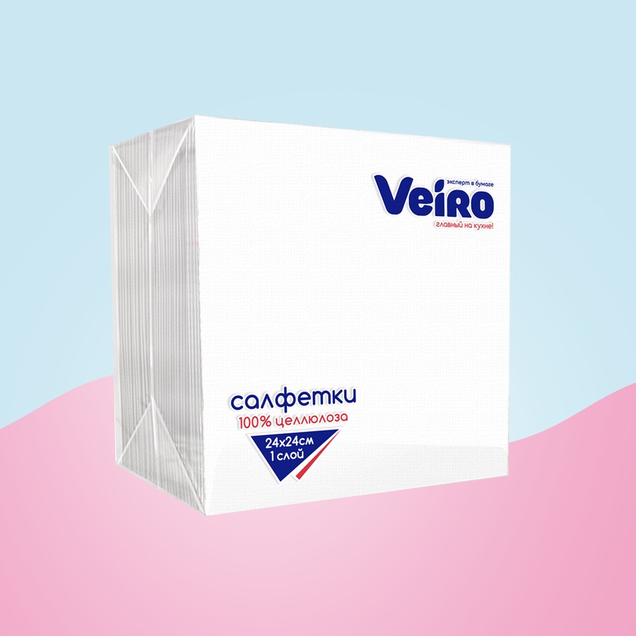 Салфетки столовые сервировочные Veiro, белые, 1 слой, 100 штук