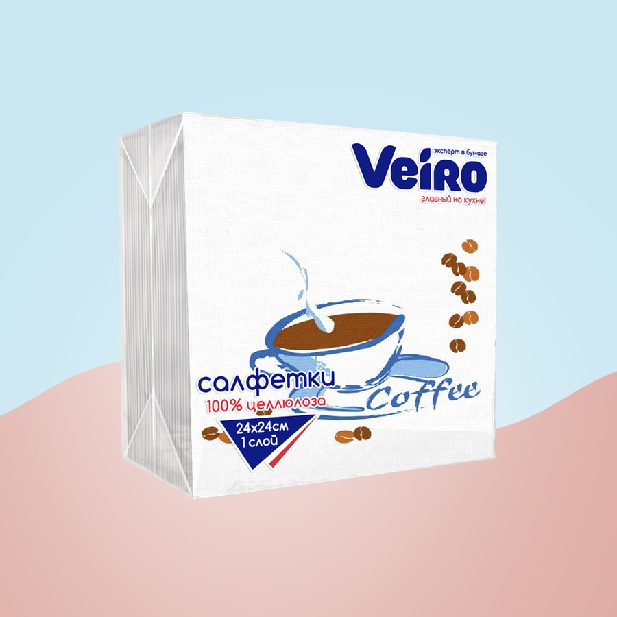 Салфетки столовые сервировочные Veiro "Чашка кофе", 1 слой, 100 штук