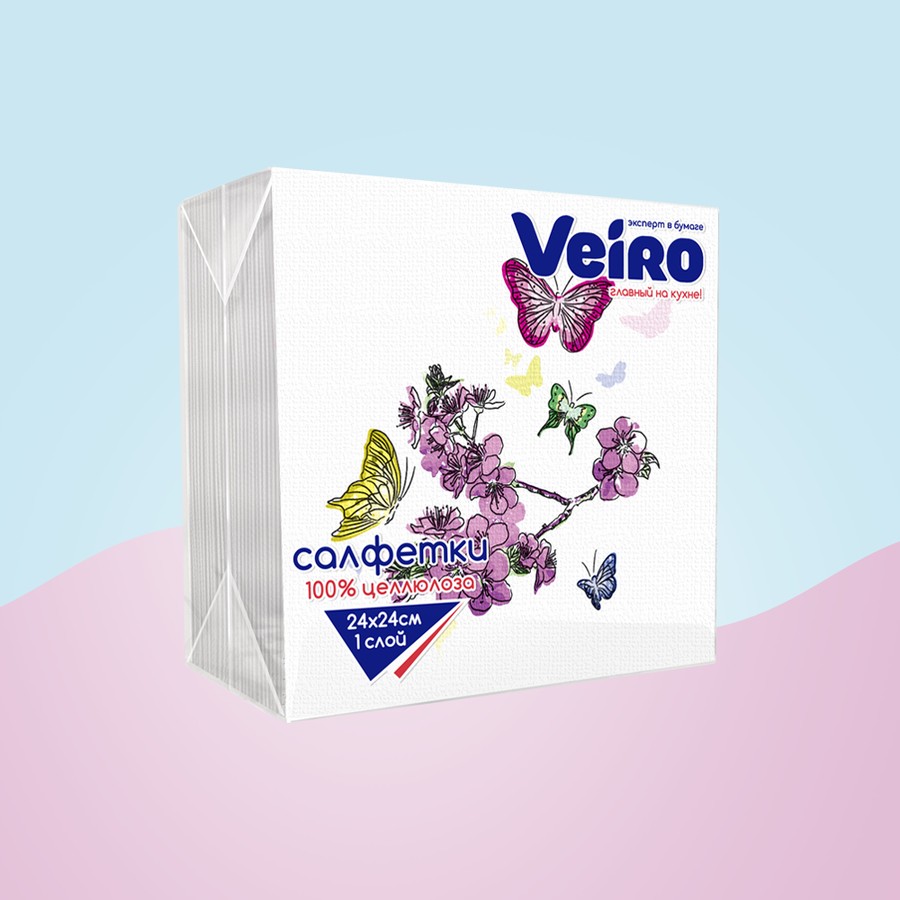 Салфетки столовые сервировочные Veiro "Бабочки", 1 слой, 50 штук