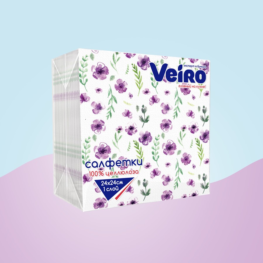 Салфетки столовые сервировочные Veiro "Анютины глазки", 1 слой, 50 штук