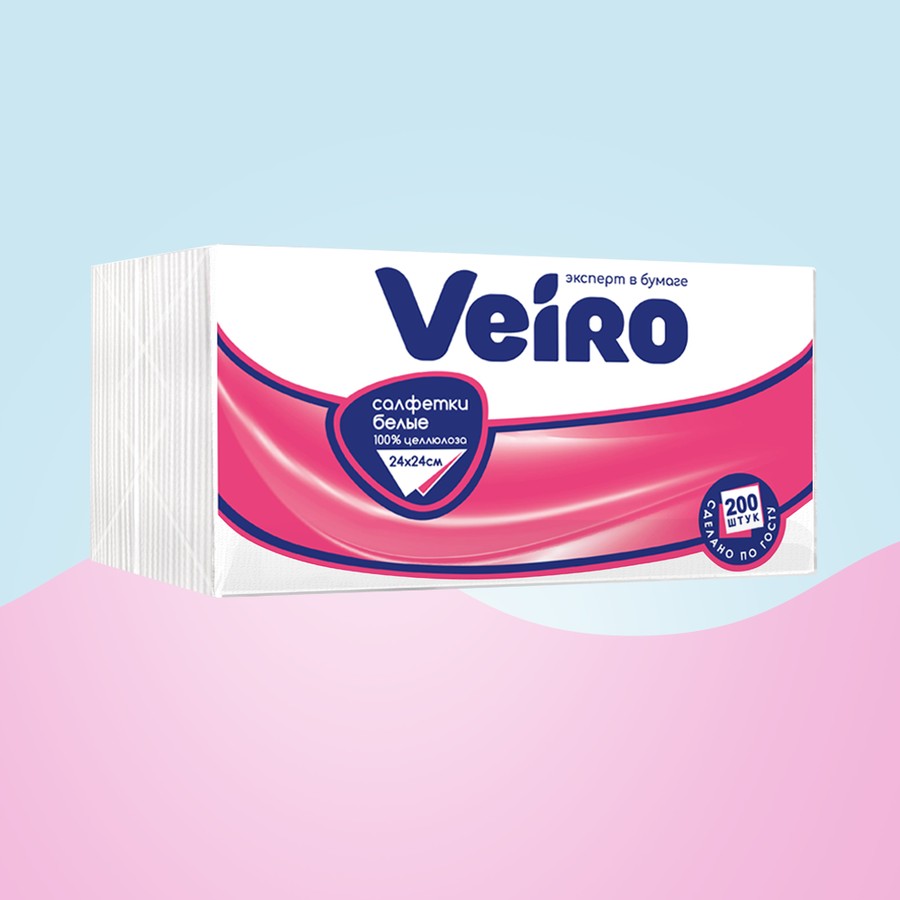 Салфетки столовые сервировочные Veiro, белые, 1 слой, 200 штук
